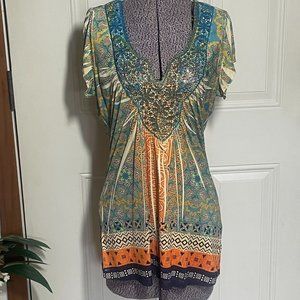 Boho Printed top with Metallic Embellishment